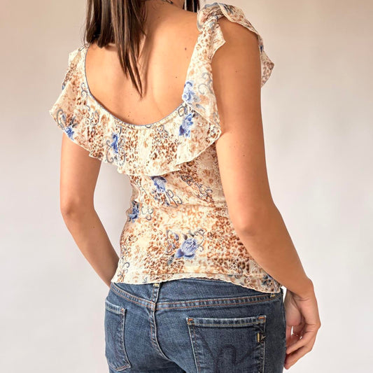 Y2K Mixed Print Mesh Top (S/M)