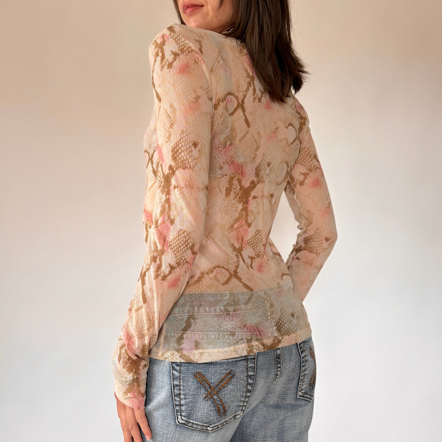 Y2K Mesh Snakeskin Longsleeve Top (M)