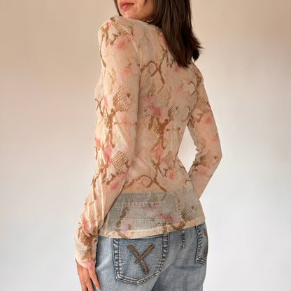 Y2K Mesh Snakeskin Longsleeve Top (M)