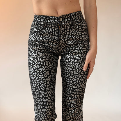 Y2K Silver Leopard Flares (XXS)