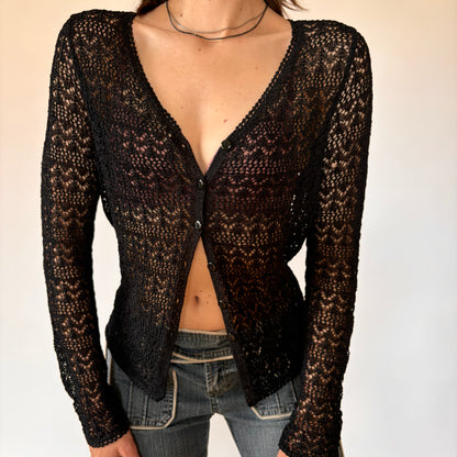 90s Noir Crochet Cardigan (M)