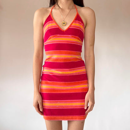 Y2K Stripy Halter Dress (XS)