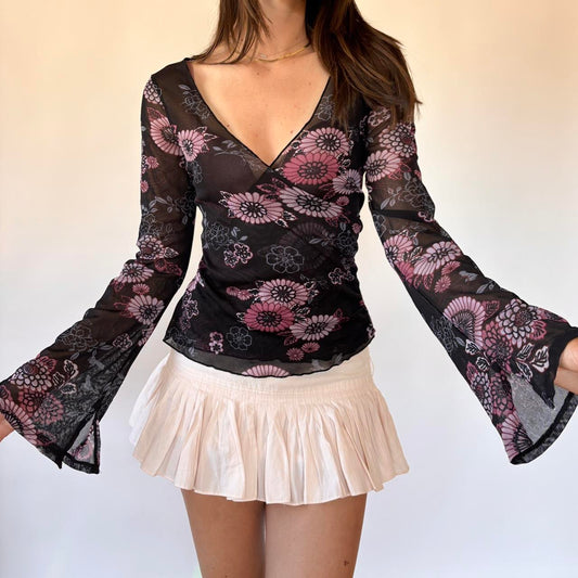 Y2K Floral Mesh Top (M)