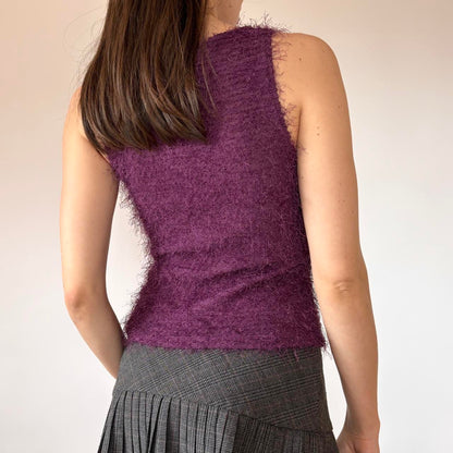 Y2K Purple Fuzzy Knit Tank (XS/S)