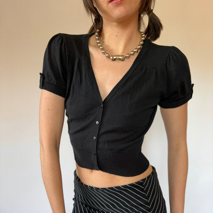 Y2K Noir Cropped Cardigan (S/M)