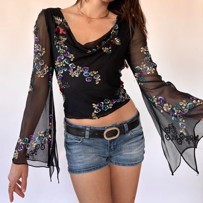 Y2K Pure Silk Sequin Top (S)
