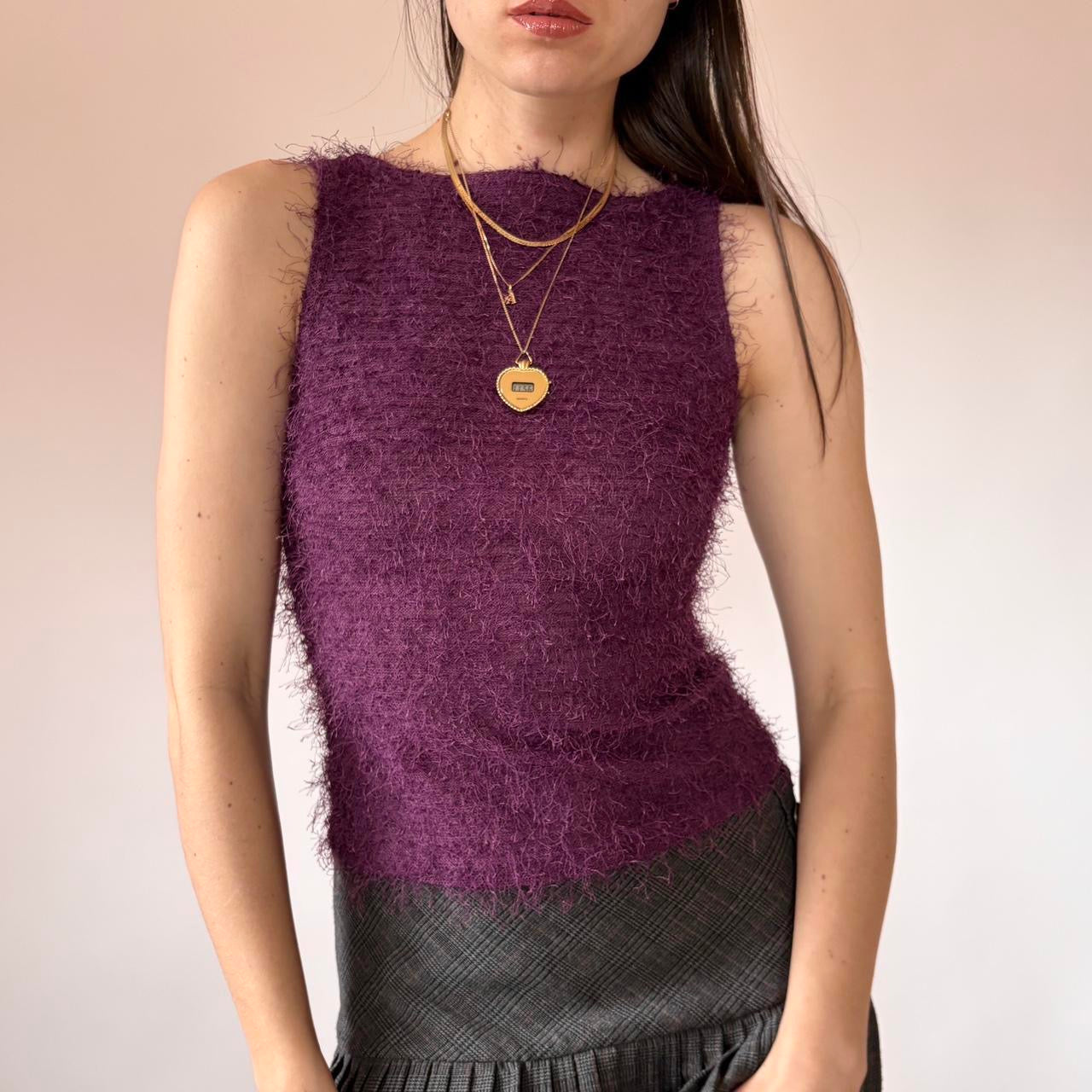 Y2K Purple Fuzzy Knit Tank (XS/S)