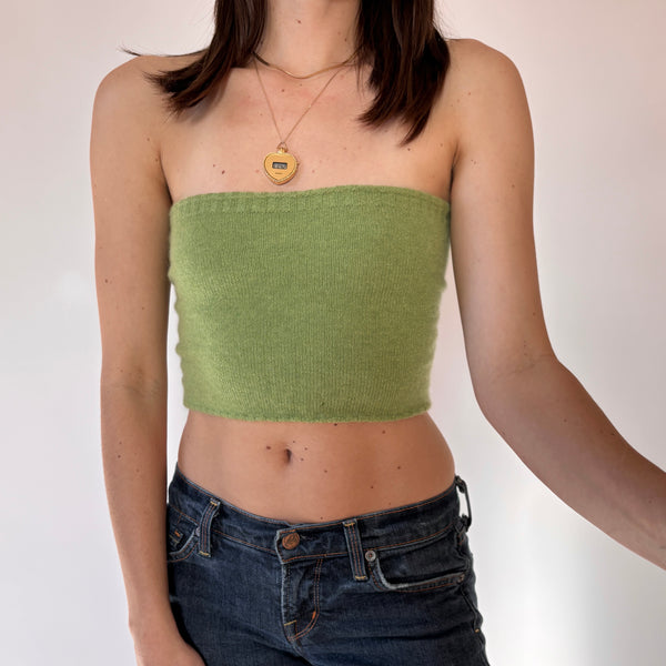 Y2K Cashmere Matcha Tube Top (S)