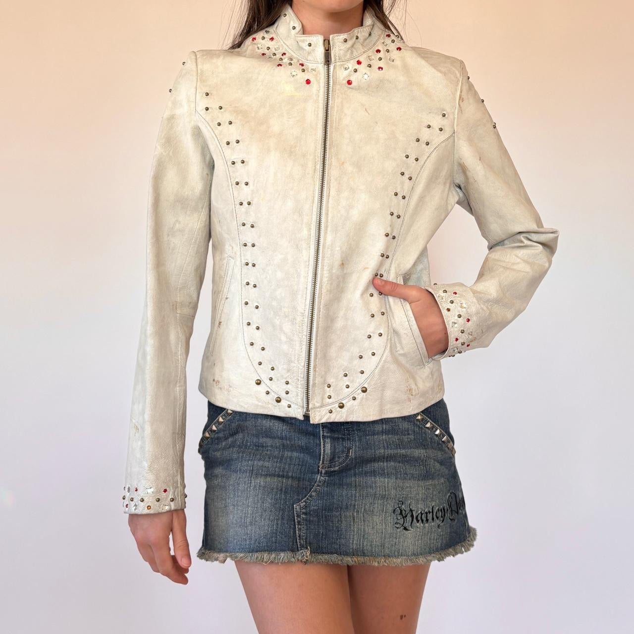 Y2K Wilson’s Studded & Painted Leather Jacket (S/M)