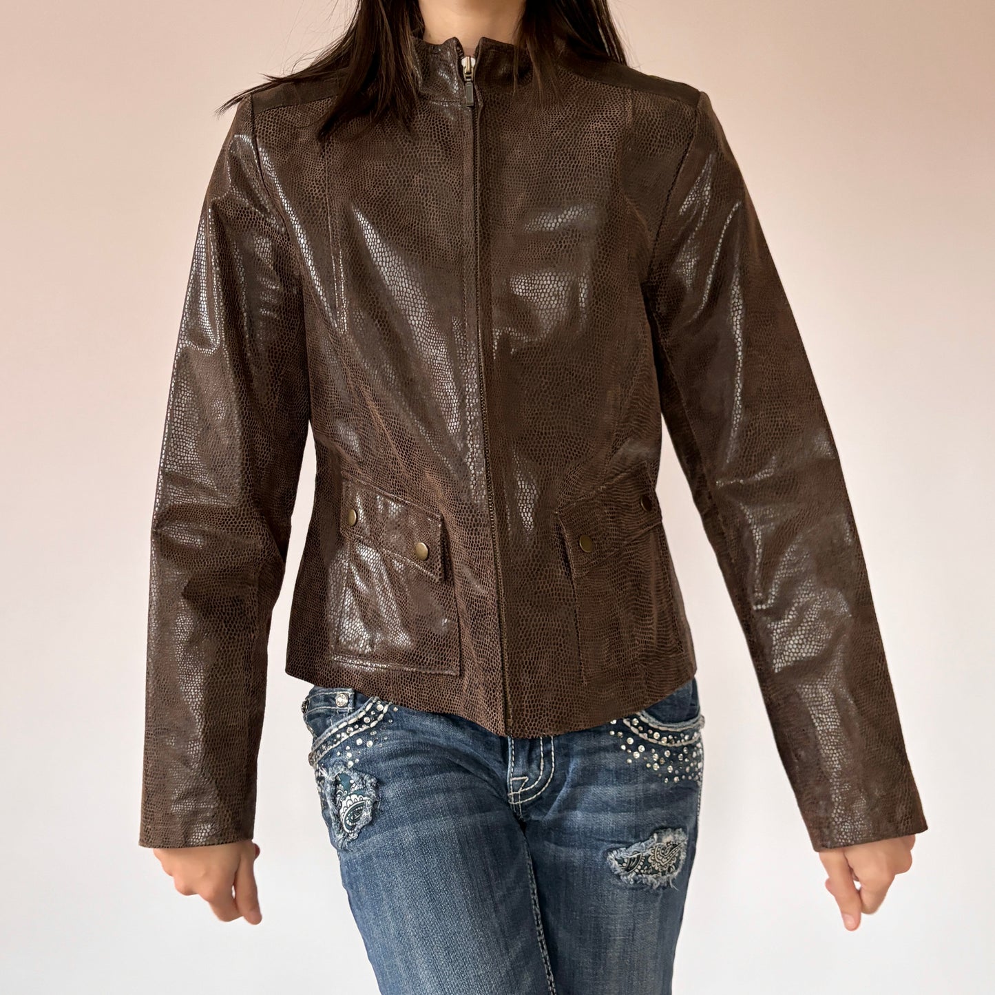 2000s Snake-print Leather Jacket (M)