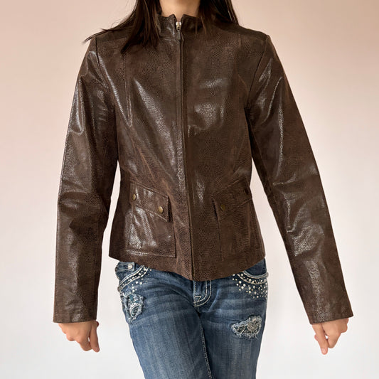 2000s Snake-print Leather Jacket (M)