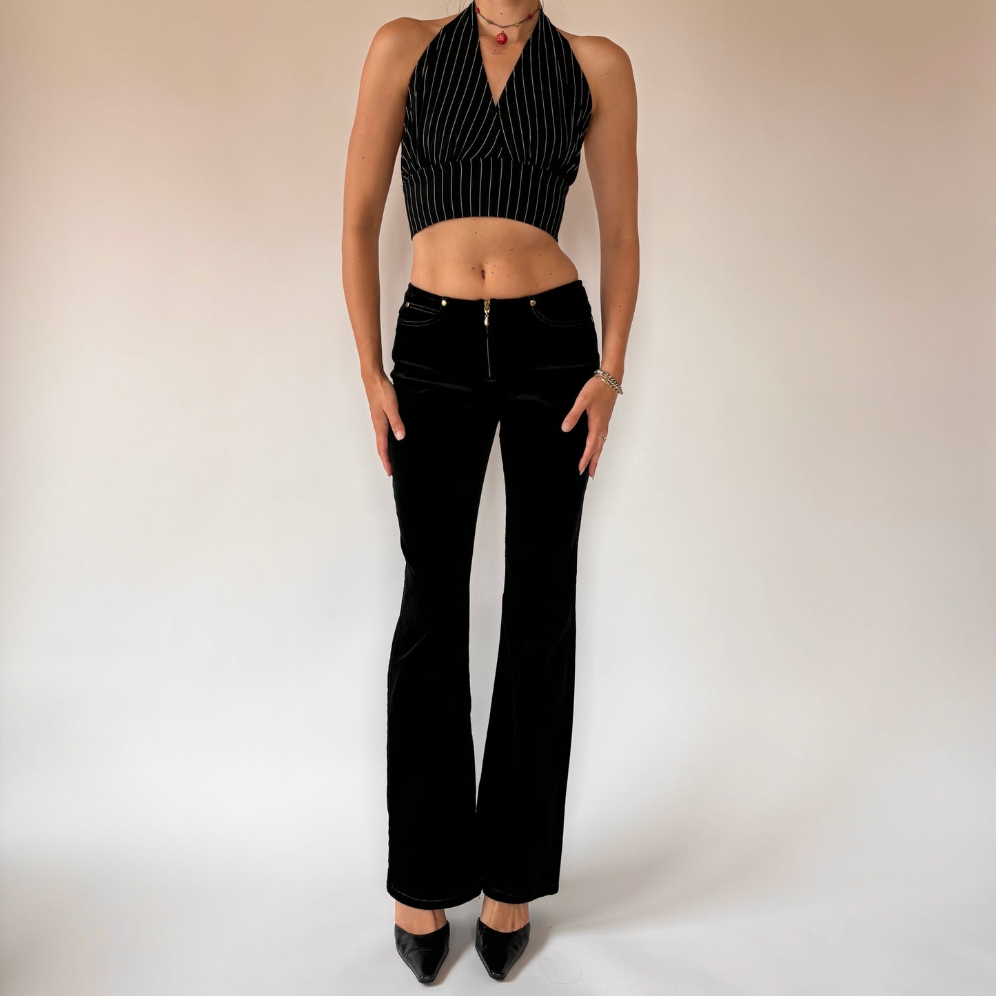 90s Noir Velvet Flares (XS)