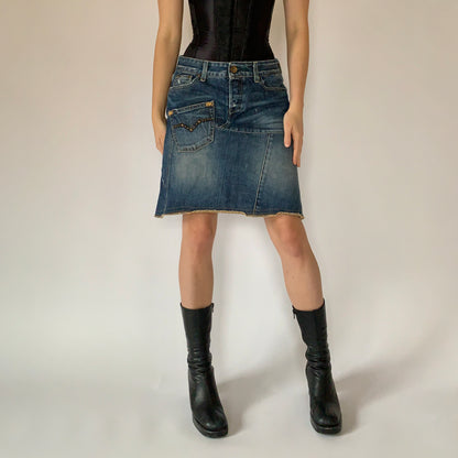 Y2K Patchwork Denim Skirt (M)