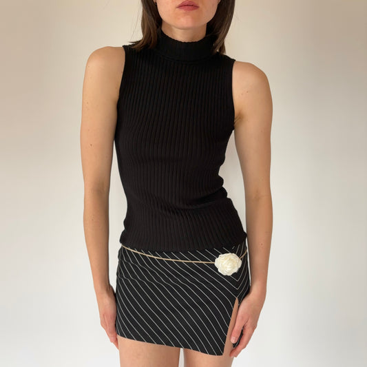 2000s Noir Ribbed Sleeveless Turtleneck (XS/S)
