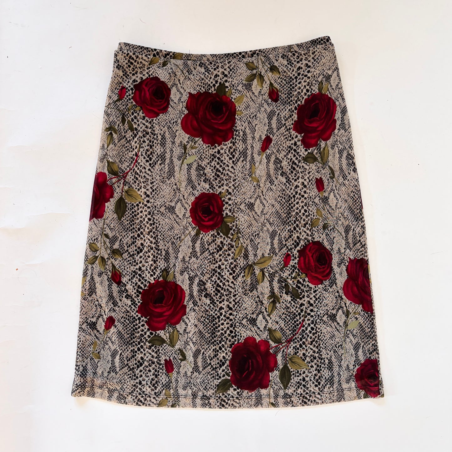 90s Snakeskin & Rose Mesh Midi Skirt (M)