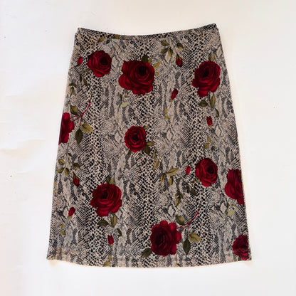90s Snakeskin & Rose Mesh Midi Skirt (M)