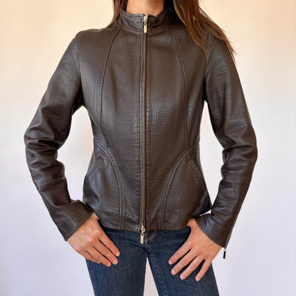 90s Brown Genuine Leather Jacket (M)