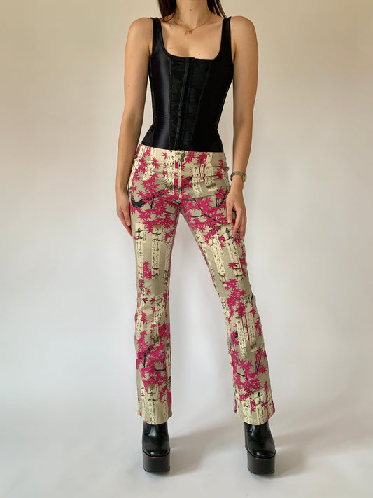Vintage Cherry Blossom Pants - Small