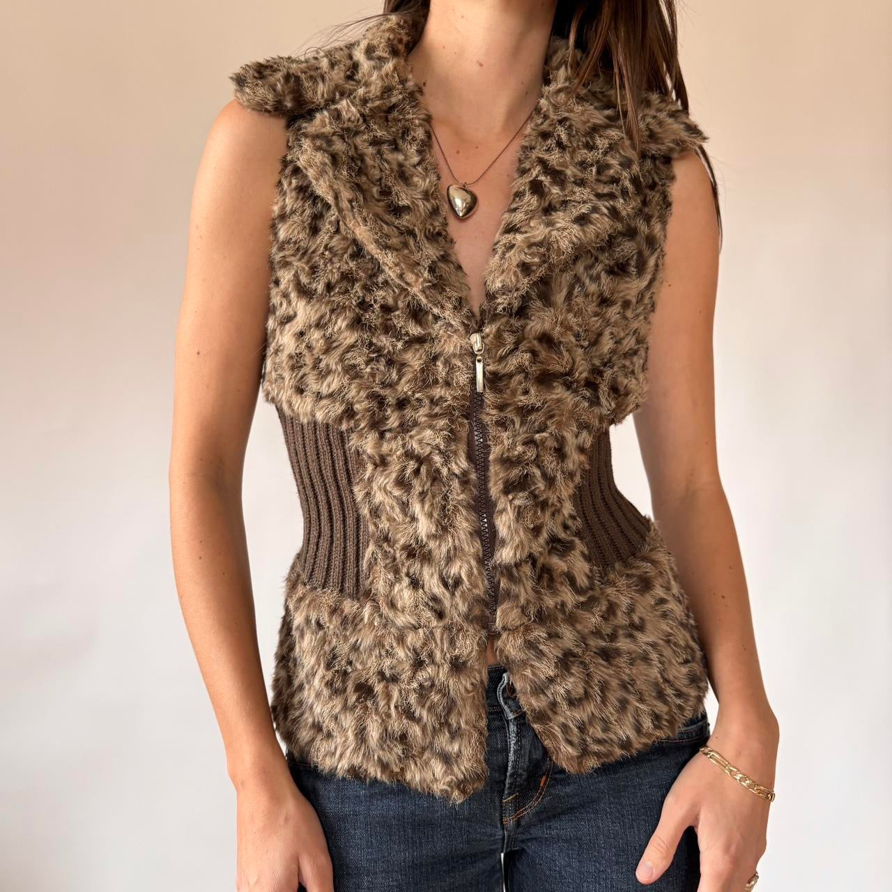 Y2K Furry Leopard Vest (L)