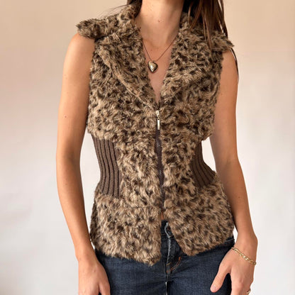 Y2K Furry Leopard Vest (L)