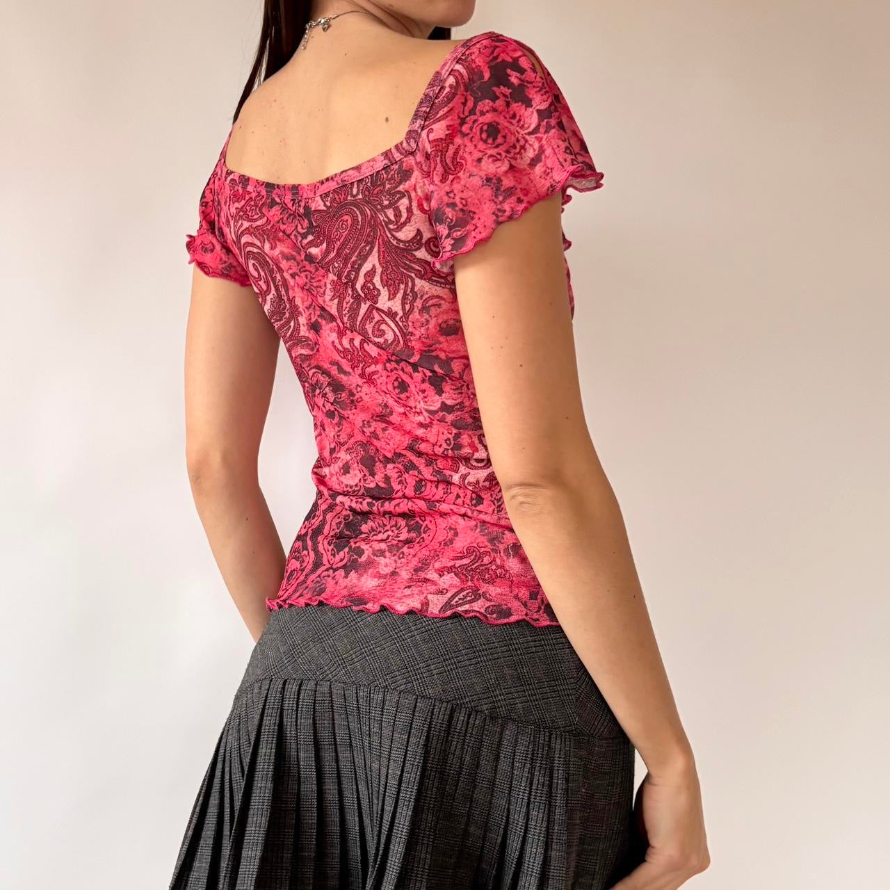 Y2K Paisley Mesh Top (S/M)