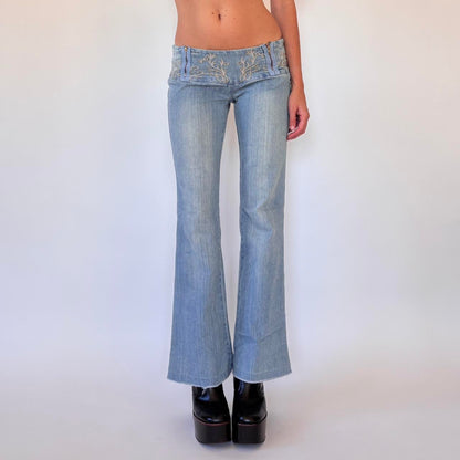 Y2K Embroidered Low Rise Jeans (XS)