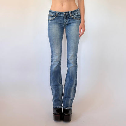 Y2K Low Rise Studded Miss Me Jeans (XS)