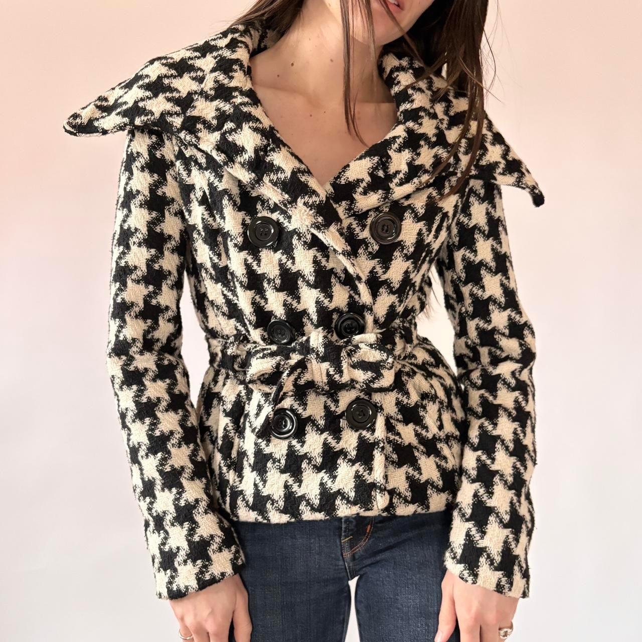 Y2K Houndstooth Belted Coat (XS/S)