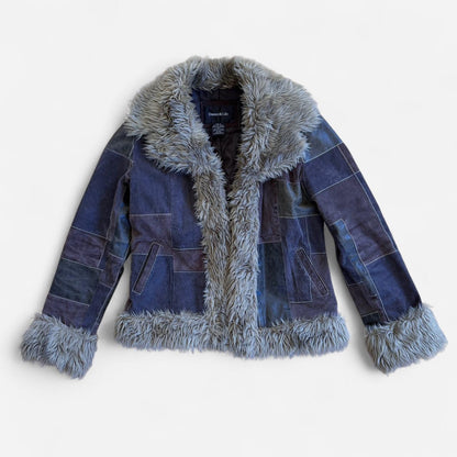 Y2K Patchwork Leather & Faux Fur Jacket (M)