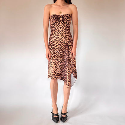 Y2K Strapless Leopard Dress (S)