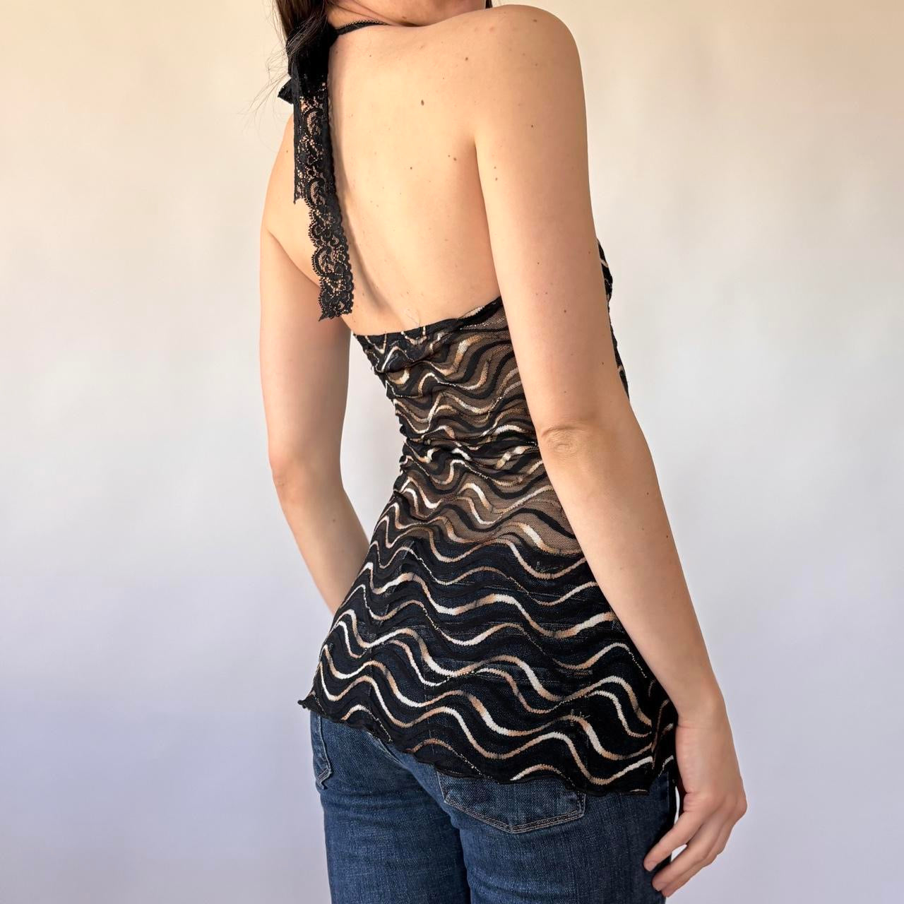 Y2K Lacy Halter Top (XS/S)