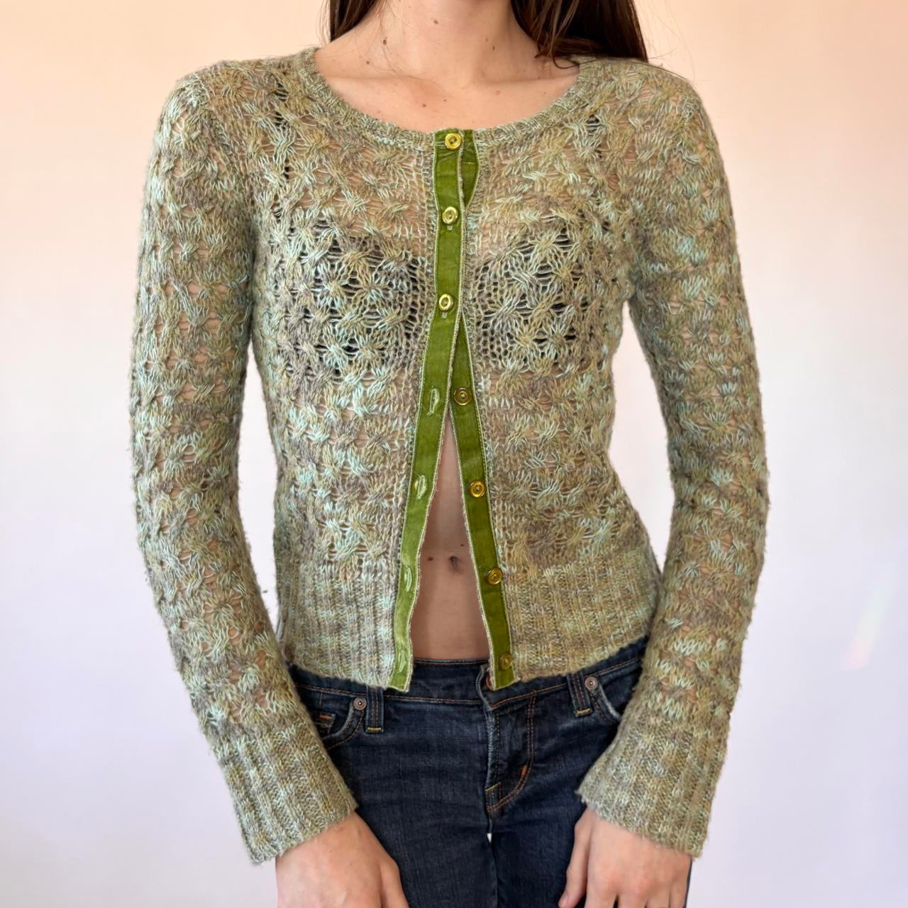 2000s Pistachio Knit Cardigan (XS)