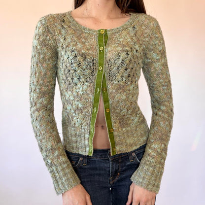 2000s Pistachio Knit Cardigan (XS)