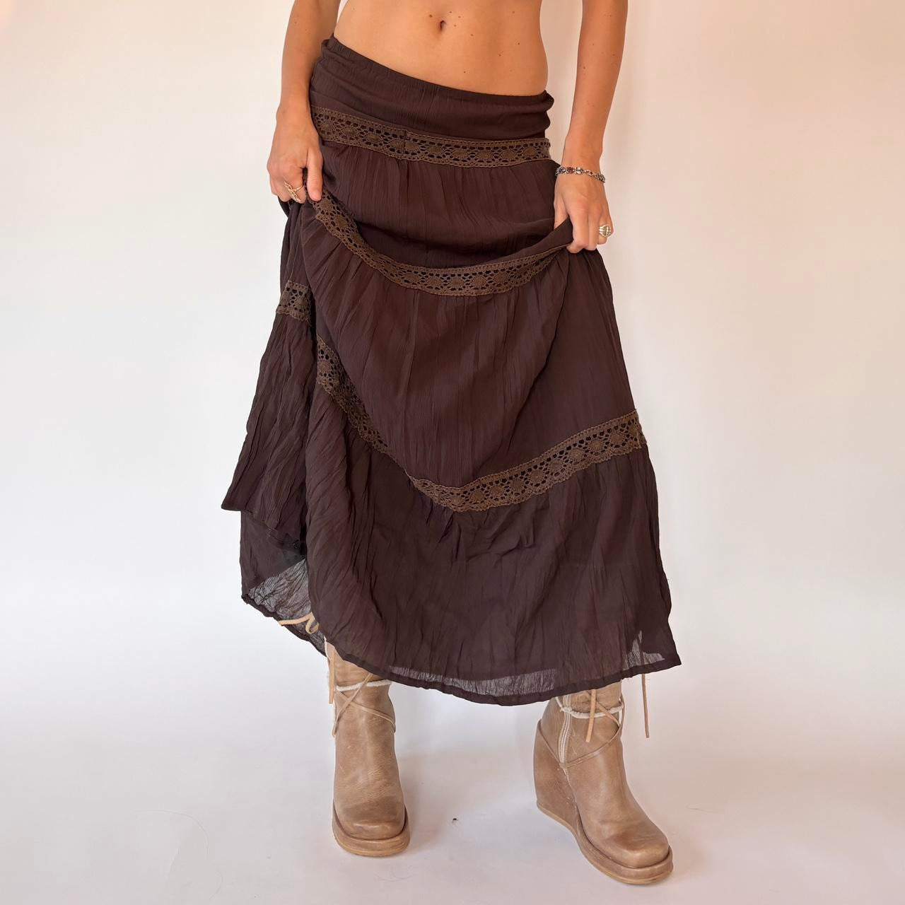 Tiered Brown Maxi Skirt (S)