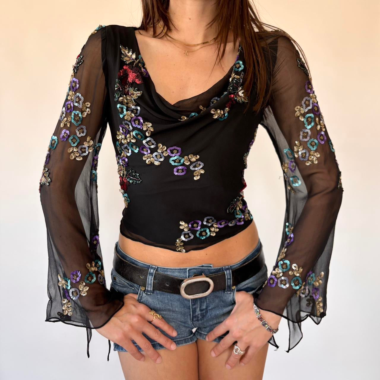 Y2K Pure Silk Sequin Top (S)