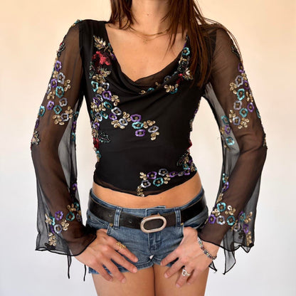 Y2K Pure Silk Sequin Top (S)