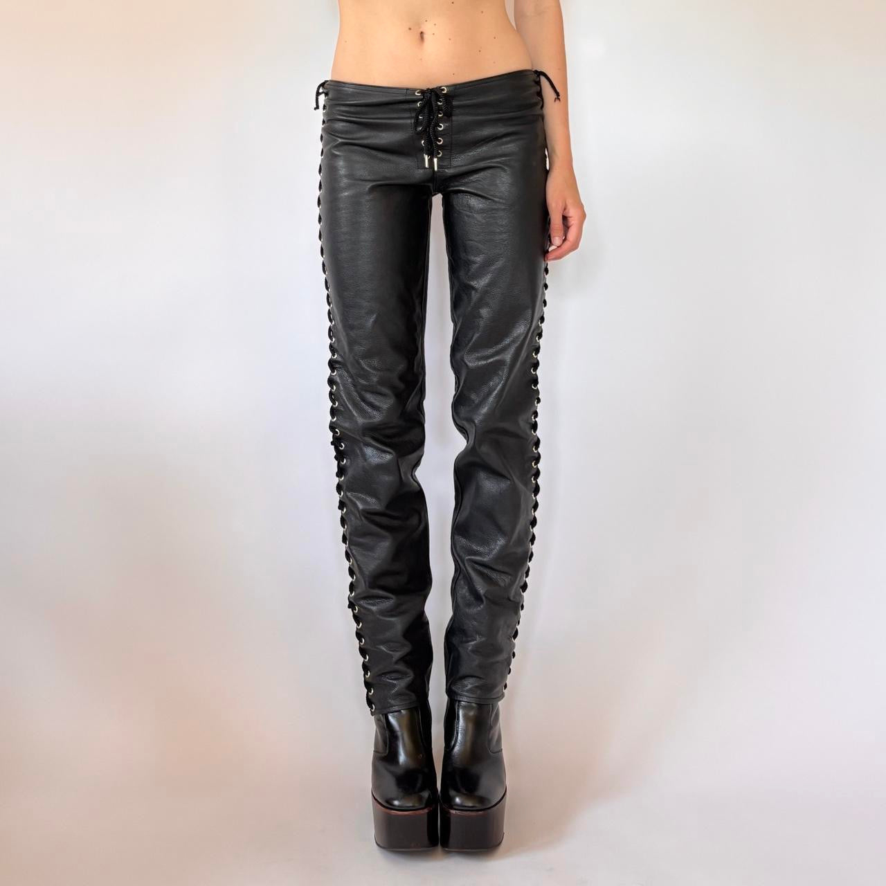 Low Rise Cheeky Lace Up Leather Pants (XS/S)