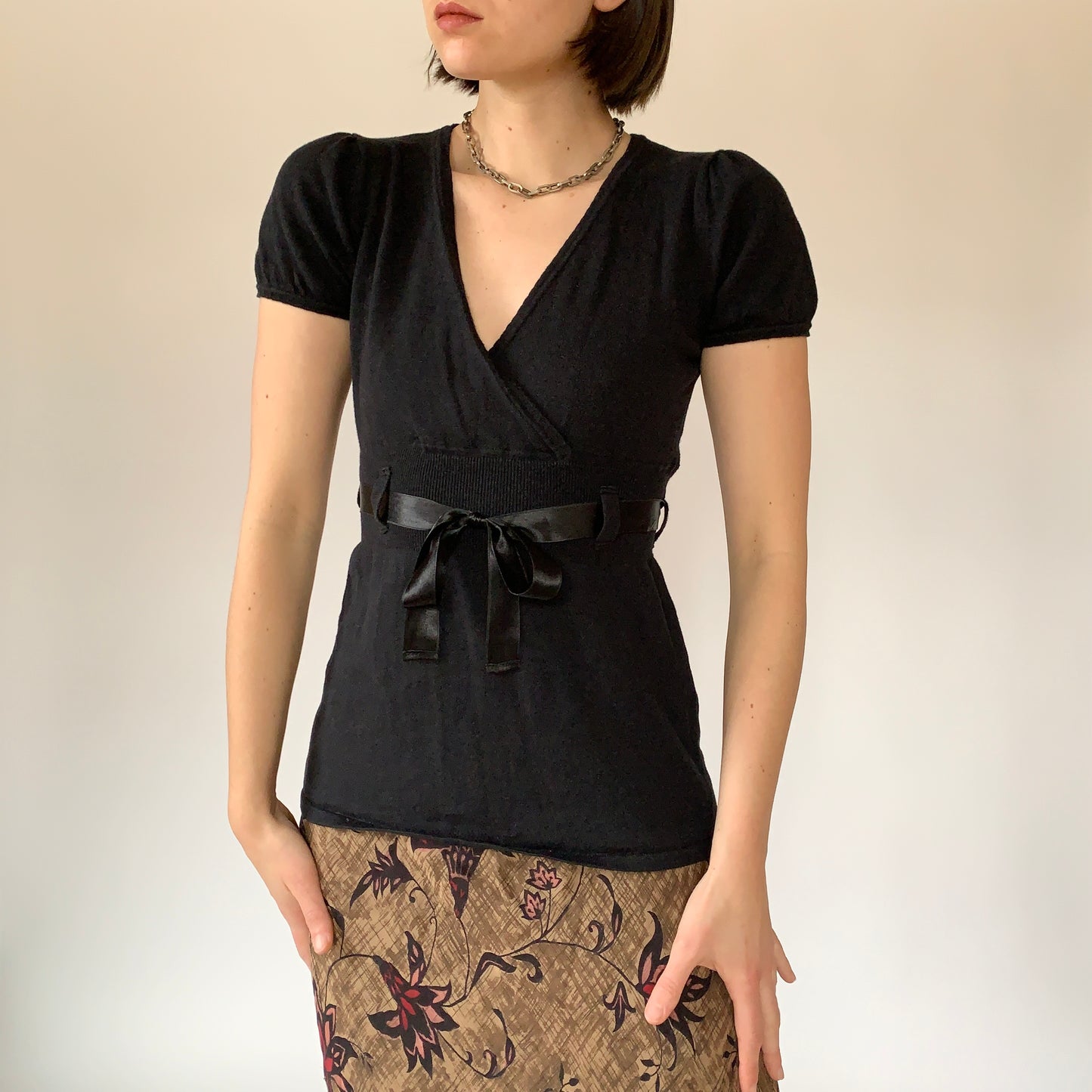 Y2K Noir Ribbon Top (S/M)