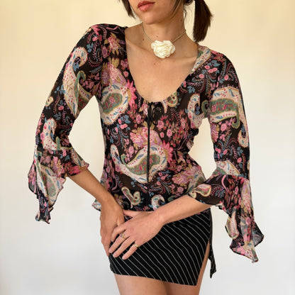 90s Floral Bell Sleeve Top (S)