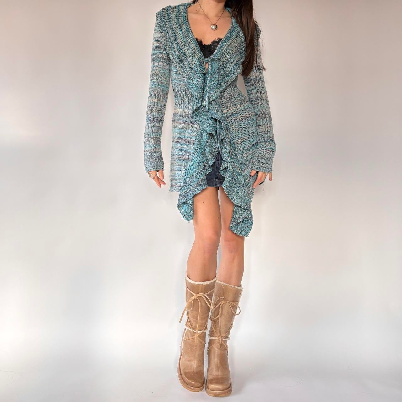 Y2K Ruffly Knit Blue Cardigan (S/M)