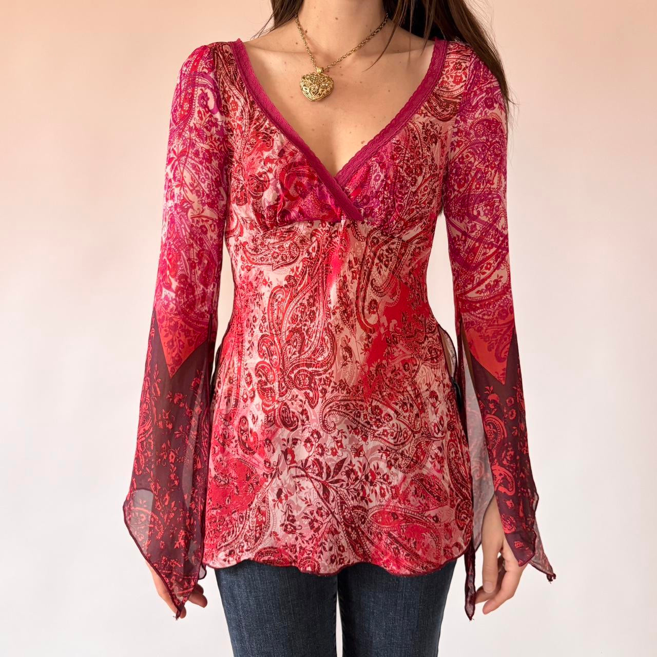 Y2K Bebe Paisley Whimsy Top (S)