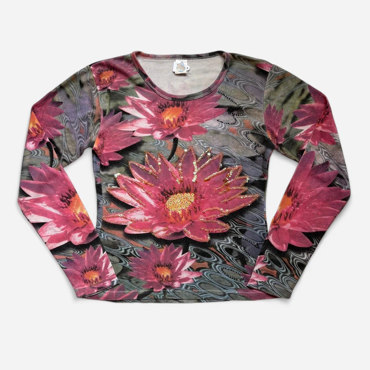 Y2K Water Lily Longsleeve Top (S/M)