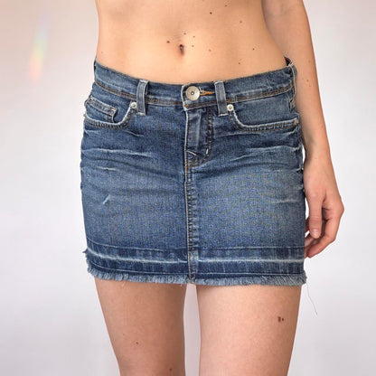 Y2K Rhinestone Pocket Denim Mini Skirt (XS)