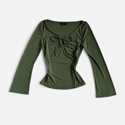 Y2K Green Tie Front Longsleeve Top (M/L)