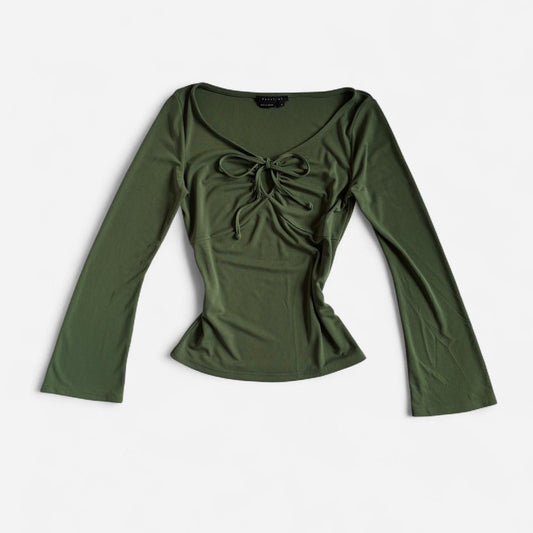 Y2K Green Tie Front Longsleeve Top (M/L)