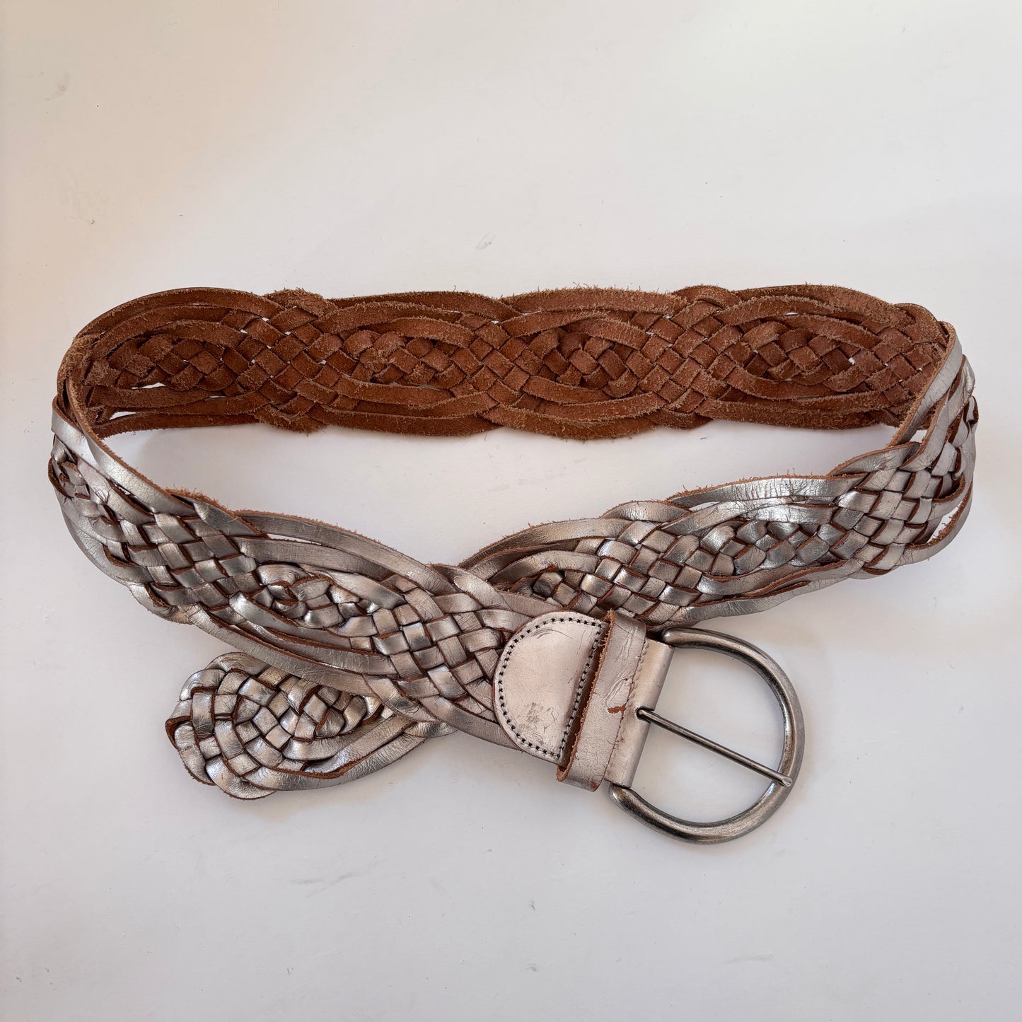 Y2K Chunky Silver Braided Belt (M)