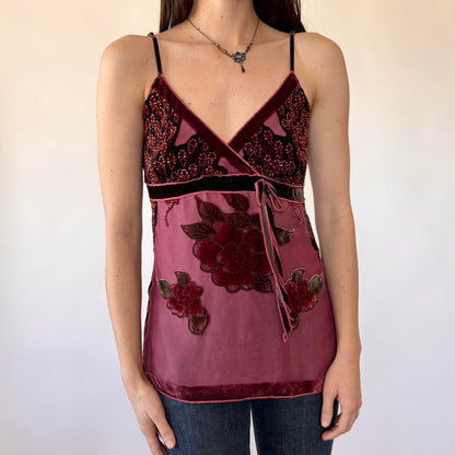 Y2K Italian Velvet Beaded Cami (M)