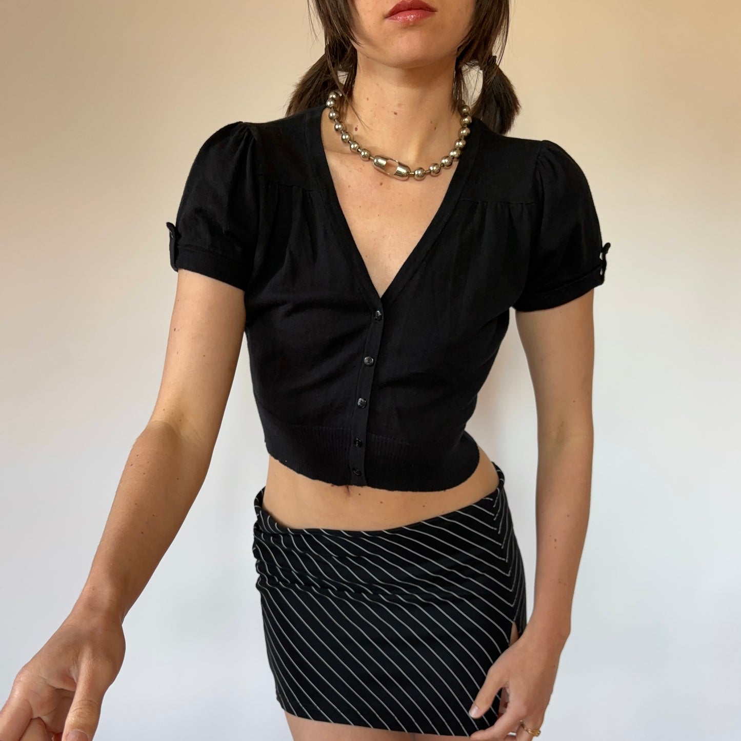 Y2K Noir Cropped Cardigan (S/M)