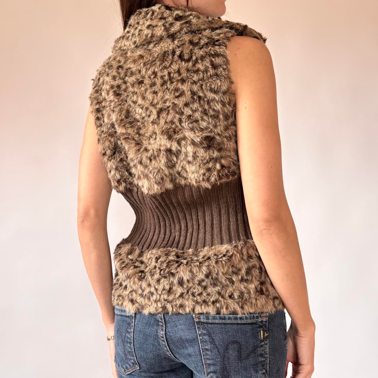 Y2K Furry Leopard Vest (L)