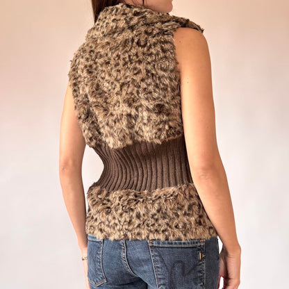 Y2K Furry Leopard Vest (L)